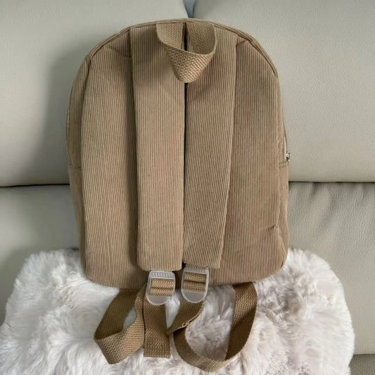 Customized Name Toddler Backpack Cartoon Bear Corduroy Large Capacity Backpack Embroidered Name Backpack Plush Bag