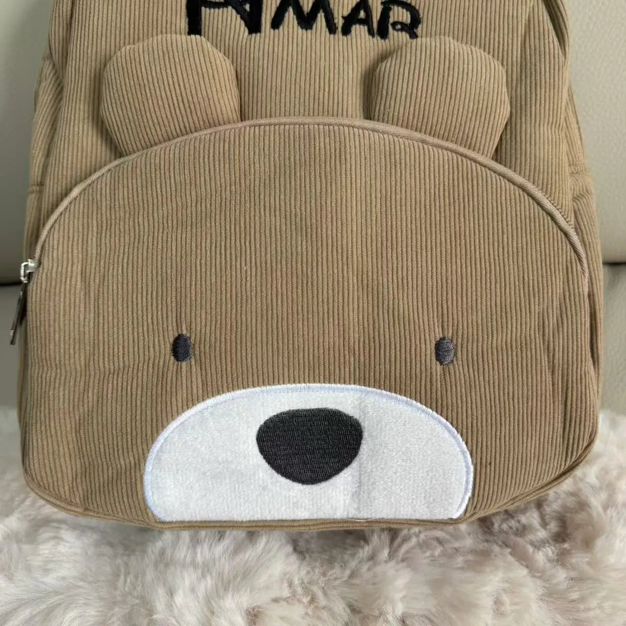 Customized Name Toddler Backpack Cartoon Bear Corduroy Large Capacity Backpack Embroidered Name Backpack Plush Bag